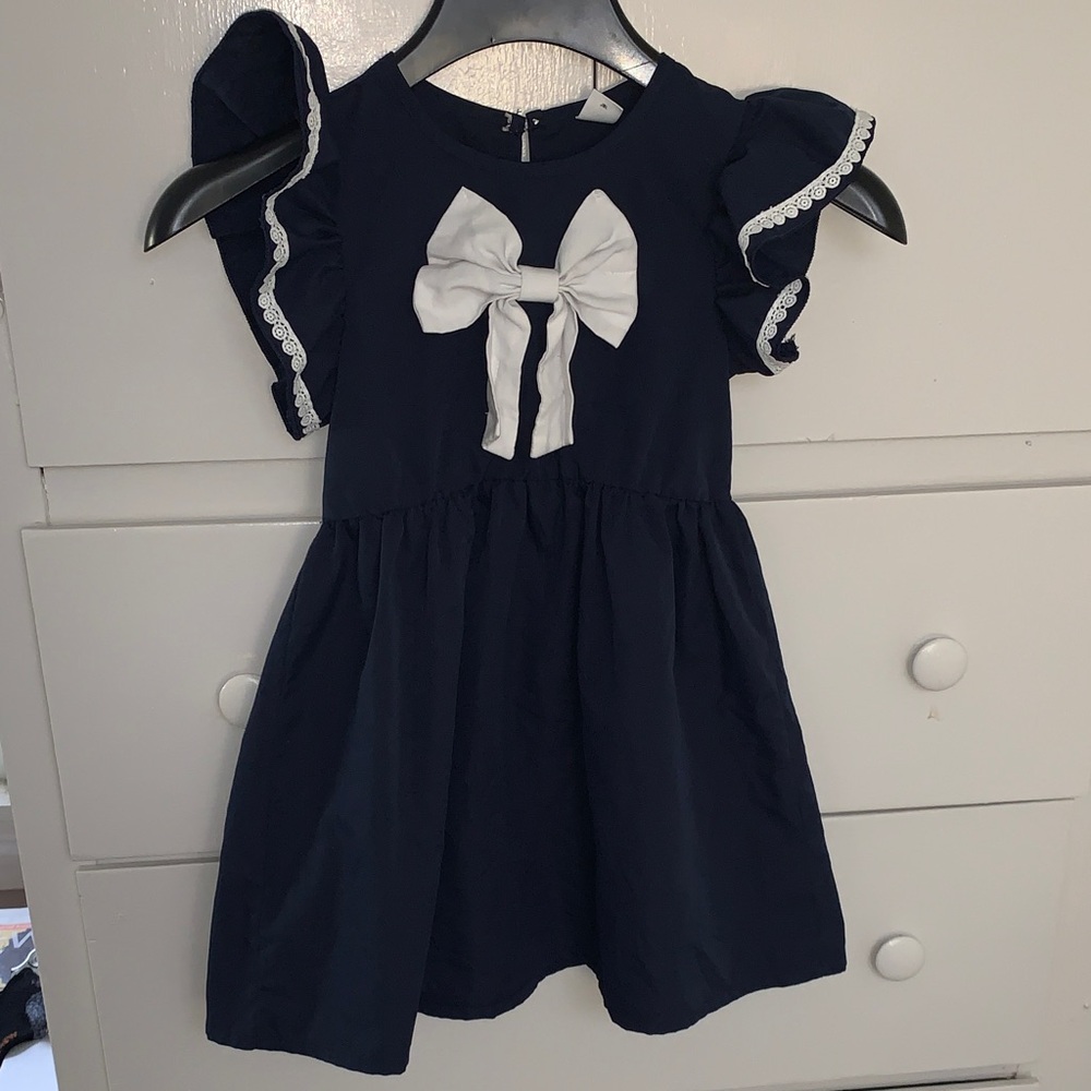 SHEIN Navy Dress with White Bow Accent